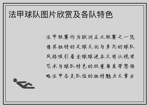 法甲球队图片欣赏及各队特色